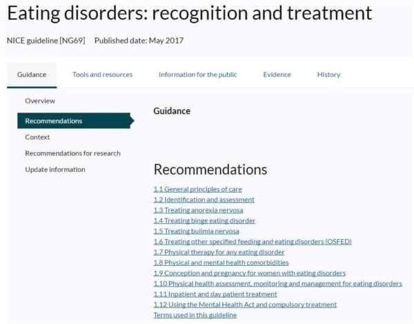 NICE guidelines for eating disorders NG69